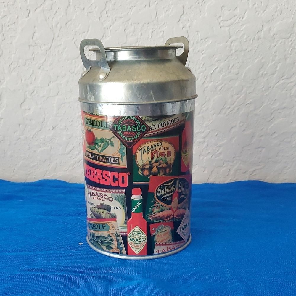 Vintage Tabasco Brand Metal Milk Can Canister Tin Advertising Kitchen Decor Rare